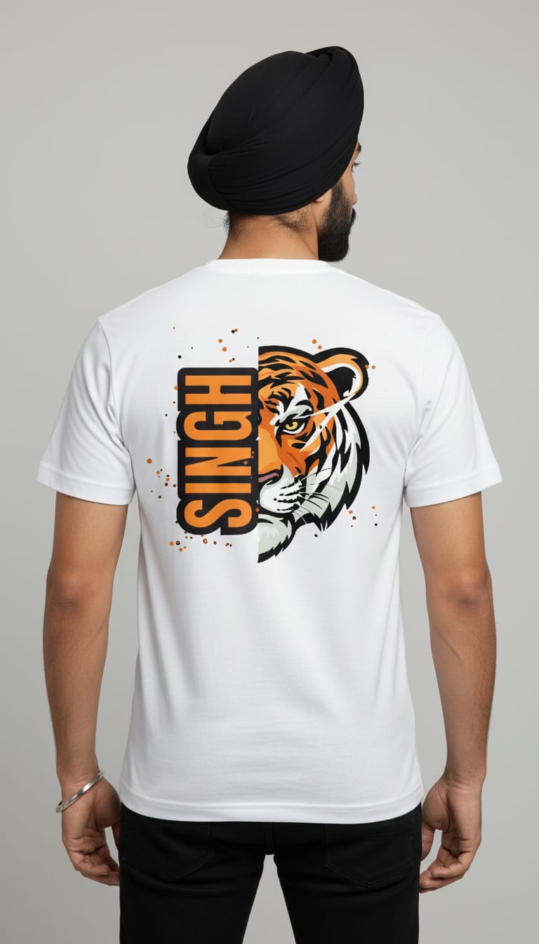 Men's "SINGH" Tiger Graphic Streetwear Tee – Premium White Round neck T-Shirt